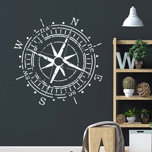 Compass Rose Wall Decal Nautical Compass Navigate Ship Vinyl Sticker Decals Sea Bedroom Decor Compass Above Bed Nautical Gift Decals C850