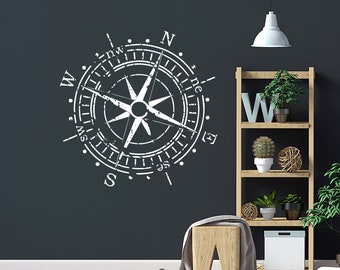 Sticker mural rose des vents boussole nautique Naviguer navire Stickers vinyle mer chambre décor boussole au-dessus du lit Stickers cadeau nautique C850