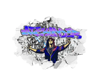 Custom Graffiti Wall Decal - Name with Hip Hop Artist, Vivid Street Art Sticker, Peel & Stick Vinyl, Urban Decor for Teen Room