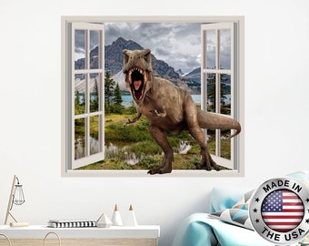 Dino #1 3D Window Wall Decal Sticker Mural Vinyl Dinosaur Jurassic Window Scape 