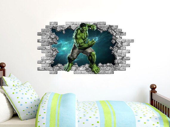 Hulk Hole in the Decal. Superheroe Vinyl Sticker Murals. Avengers Wall  Stickers. Hulk Above Bed Bedroom Decor. Superheroes Boys Gifts PS261 