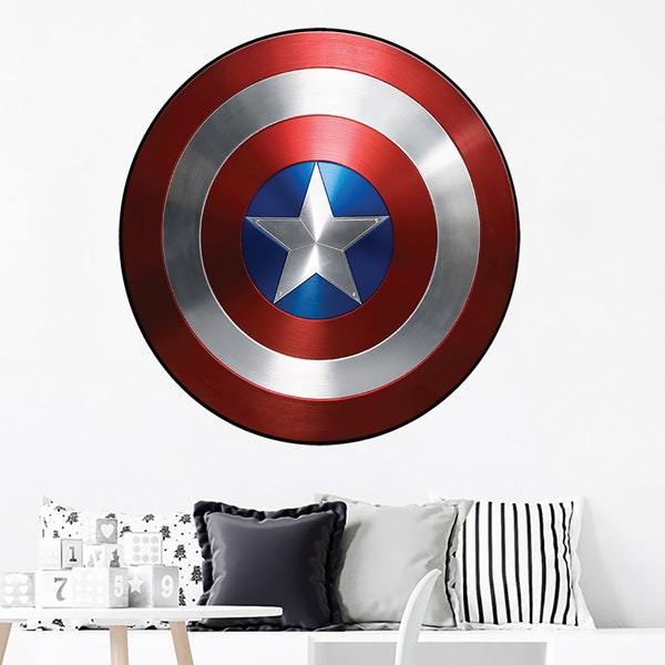 Shield Superhero Wall Decal. Captain America Vinyl Sticker Murals. Nursery Removable Decals. Boys Bedroom Decoration. Peel and Stick PS124