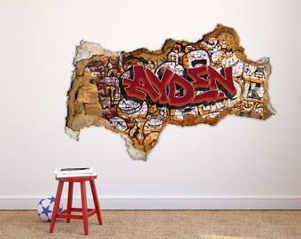 Graffiti Poster, Childrens Wall Decals, Teenage Graffiti Design, Nerdy Wall Art, Custom Name Wall Decal, Large Sticker, Custom Mural