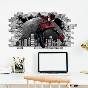 Spiderman Wall Decal for Boys Room. Superhero and Cityscape Vinyl Sticker. Spiderman Toddler Gift. Spiderman Gamer Playroom Decoration PS287