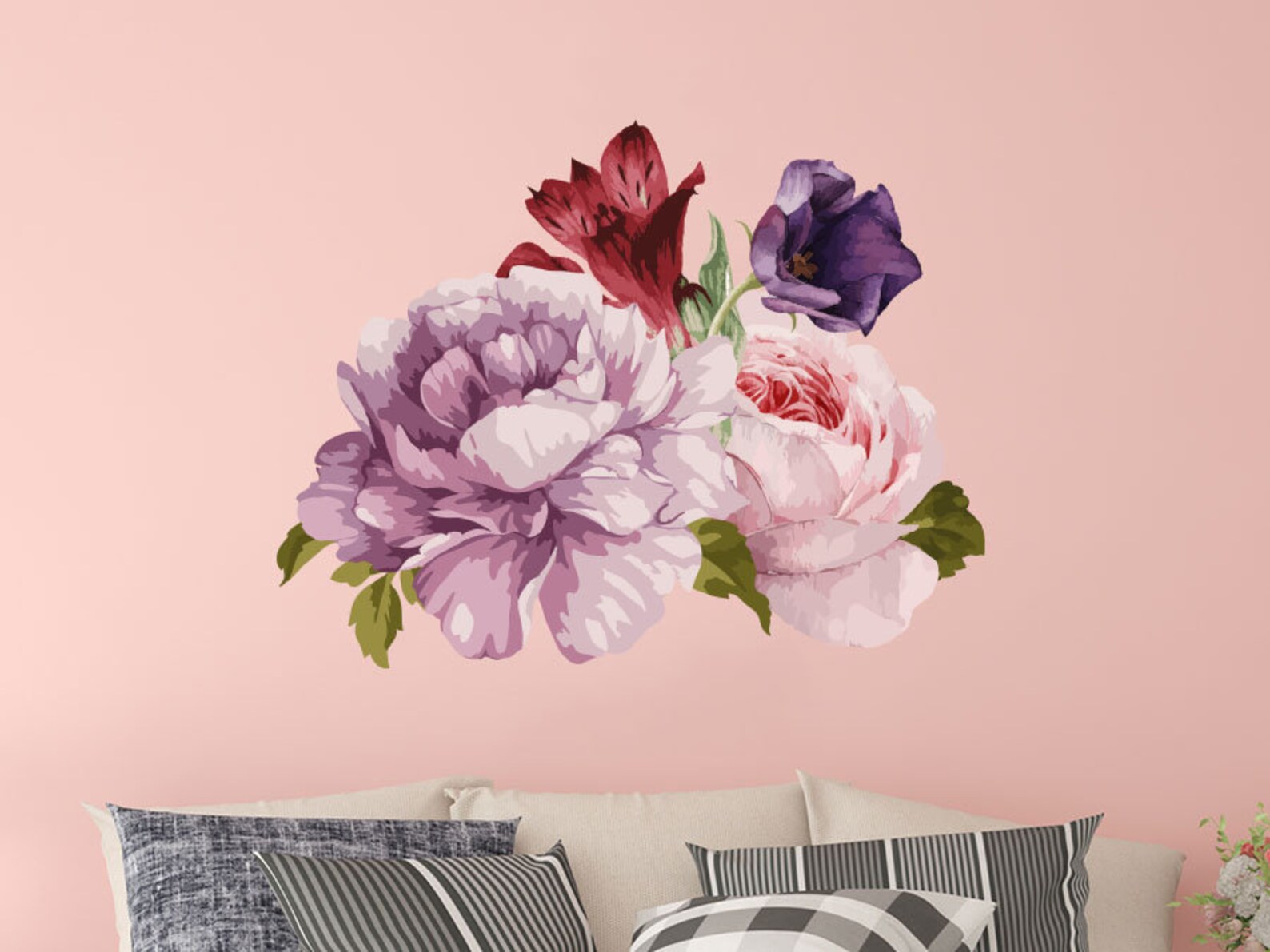 Flowers Full Color Mural Peonies Wall Stickers Floral Wall Etsy