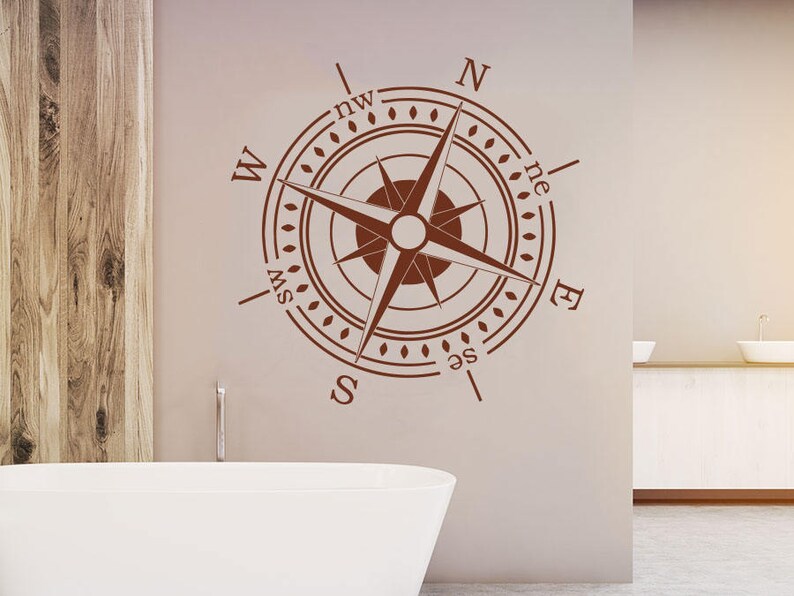 New Compass Rose Wall Decal Nautical Navigate Ship Vinyl Sticker Decals Ocean Sea Bathroom Decor C82