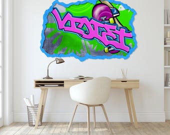 Graffiti Name Wall Decal Custom - Skateboarder Art Sticker, Bright Peel & Stick Vinyl, Urban Decor for Kids Room, Street Style Wall Art