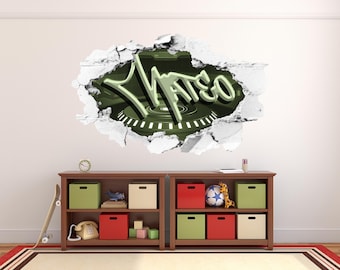Personalized Graffiti Name Wall Decal - Cyber Tech Sticker, Futuristic Gaming Decor, Peel & Stick Vinyl for Bedroom, Custom Digital Wall Art
