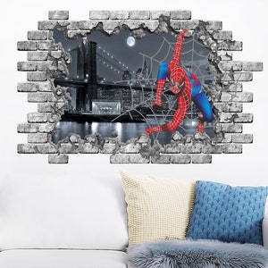 Spiderman Wall Decal. Web Superhero Wall Sticker. Hole in the Decal. Spiderman Vinyl Sticker Murals. Nursery Above Bed. Boys Gifts PS225