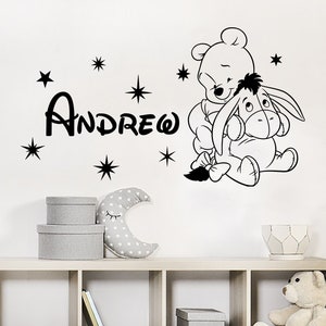 Name Pooh Wall Decal. Custom Vinyl Stickers. Personalized Name Winnie the Pooh Decor. Stars Kids Room. Classic Pooh Nursery Bedroom Art C855