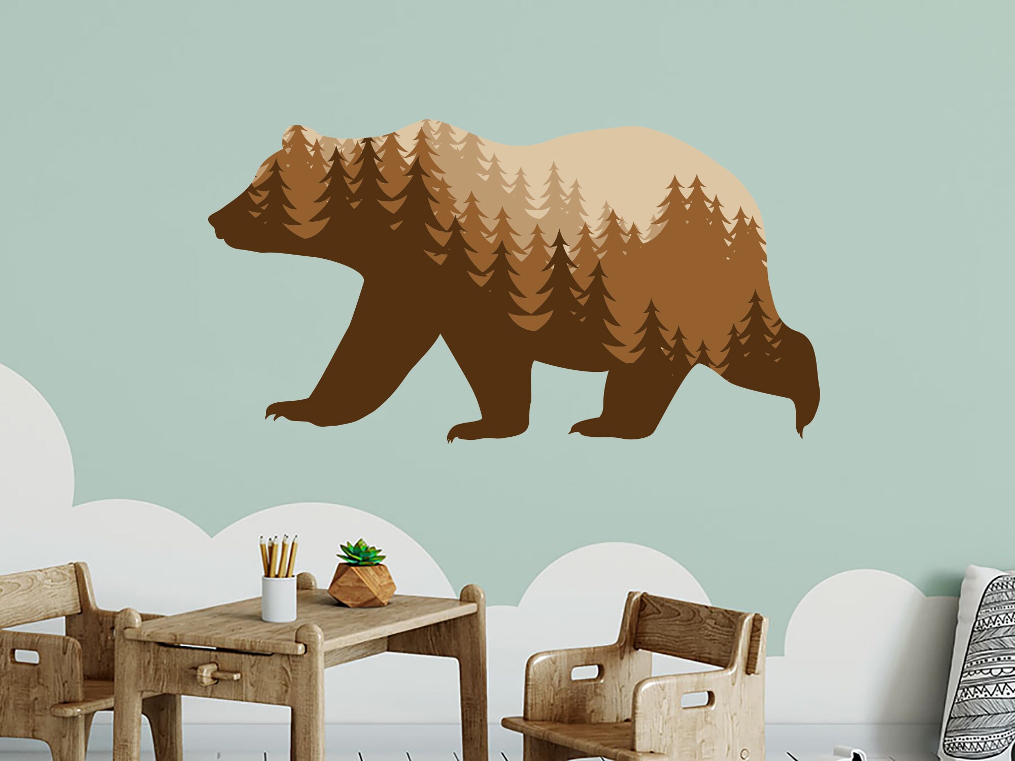 Bear Wall Stickers. Woodland Full Color Mural. Wild Bear Wall Etsy