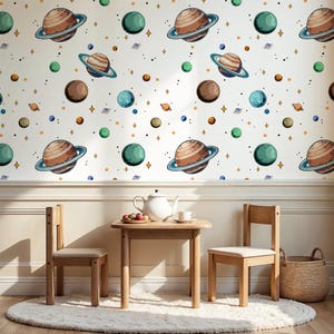 Planets Wallpaper for Kids - Stars & Galaxy Wall Mural, Space Nursery Decor, Boys Girls Room Decor, Colorful Space Wallpaper, Baby Decor