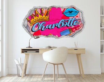 Personalized Graffiti Name Wall Decal - Custom Crown Wall Art for Kids & Teens, Girls Room Decor, Urban Wall Sticker, Childrens Wall Mural