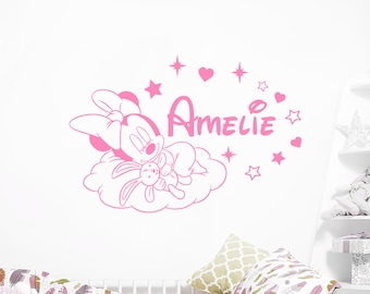 Adesivo de parede personalizado com nome de menina, rato e nuvens, em vinil, para quarto de bebê, decoração infantil acima do berço, presente para meninas C839