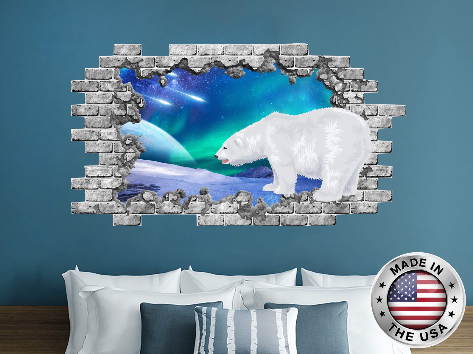 Northern Lights Wall Decal. Polar Bear Full Color Murals. Hole Etsy UK