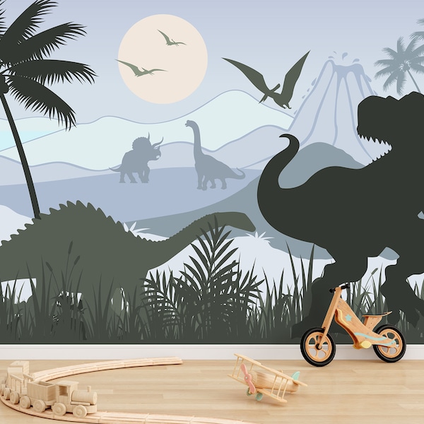 Dinosaur Wallpaper for Boys Room. Accent Jurassic Wall Mural. Dinosaur Wallpaper Custom. Dinosaur Theme Nursery Decor