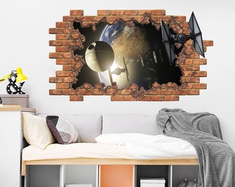 Deathstar Wall Decal for Boys Room. Star Wars Vinyl Sticker Murals. Space Hole in the Decal. Custom Wall Sticker. Star Wars Kids Decor PS295