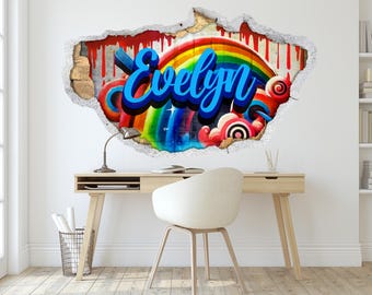 Personalized Graffiti Name Wall Decal - Rainbow Wall Art for Kids & Teens, Girls Room Decor, Custom Street Art Sticker, Childrens Wall Mural