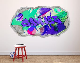 Custom Name Graffiti Wall Decal - Tech & Space Wall Sticker for Kids Room, Teen Boys Decor, Urban Street Art Wall Art, Personalized Mural