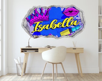 Graffiti Name Wall Sticker Personalized - Crown Wall Decor for Kids Room, Girls Wall Art, Custom Street Art Decal, Childrens Wall Mural