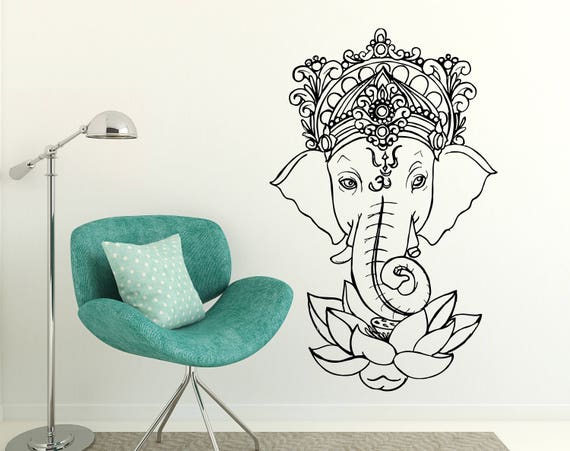elephant wall decal ganesh vinyl sticker lotus floral | etsy