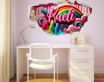 Graffiti Name Wall Sticker Personalized - Rainbow Wall Decor for Kids Room, Girls Wall Art, Custom Street Art Decal, Childrens Wall Mural