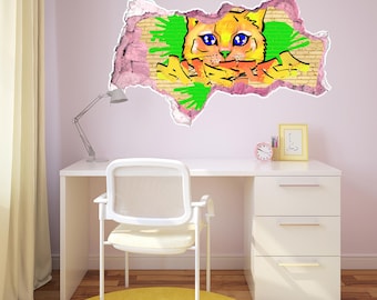 Ginger Cat Graffiti Wall Sticker - Custom Wall Art for Kids & Teens, Street Art Wall Decal, Girls Room Decor, Urban Animal Wall Mural