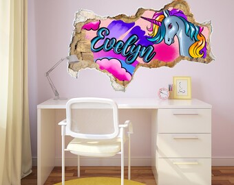 Personalized Graffiti Name Wall Decal - Unicorn Wall Art for Kids & Teens, Girls Room Decor, Custom Street Art Sticker, Childrens Wall Mural