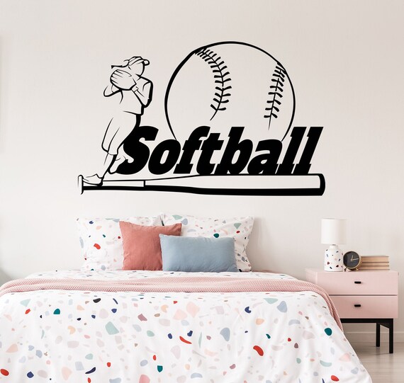 Softball Wall Decal Sport Vinyl Stickers Girls Softball Etsy