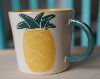 Pottery Coffee Mug, Ceramic Mug, Tea Mug, Pineapple Mug, Coffee Cup, Teacup, Unique Handmade Pottery, Handbuilt ceramic mug, FREE DELIVERY
