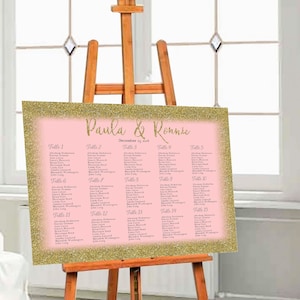 Wedding Birthday Seating Chart, Pink Pastel and Gold Sparkles, Seating Chart Poster DIY, Wedding Signs, code-048
