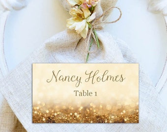 Gold Glitter Wedding Place Cards, DIY Place Card Printable, code-016