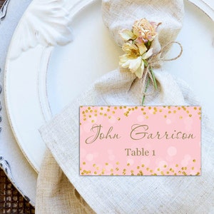 Rosa e oro coriandoli Place Cards, fai da te posto scheda stampabile, rosa e oro carta di luogo di nozze, codice-041