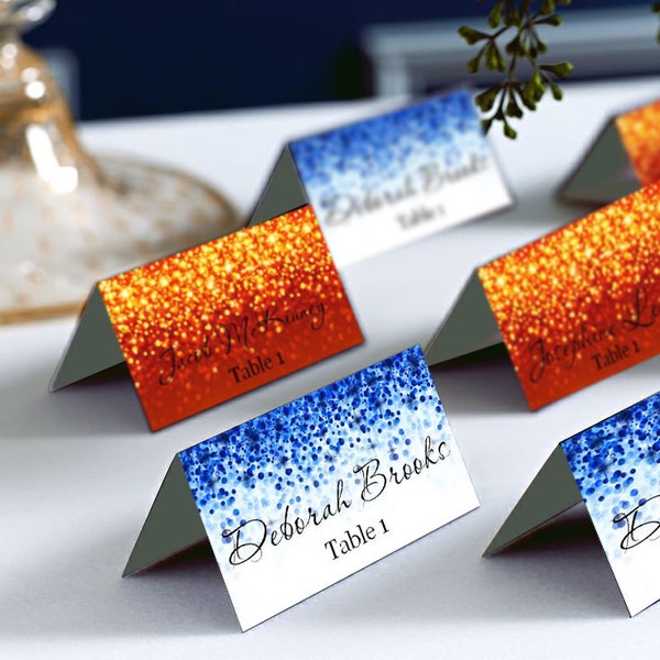 Fire and Ice, Red and Blue Sparkle Wedding Place Cards, Place Card, DIY Place Card Printable-058
