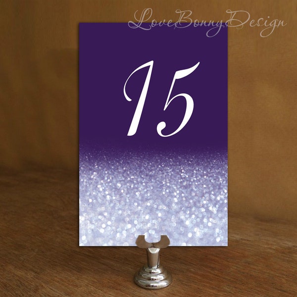 Table Numbers Cards 4x6 inches Purple and Silver, 1-20 tables, Digital File, code-034-4