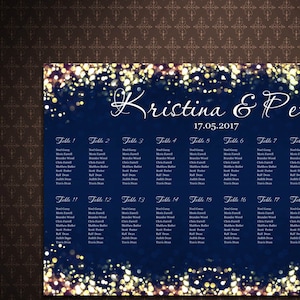 Navy en Gold Sparkles Seating Chart Poster, Aangepaste Bruiloft Seating Chart, Alfabetische volgorde, Tafelvolgorde, code-023