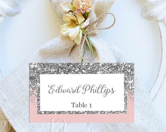 Pink Escort Cards, DIY Place Card Printable, Wedding Place Cards, code-048