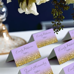 Lavender Light Purple Gold Place Cards Tents, Place Cards,  DIY Place Card Printable, code 048-7