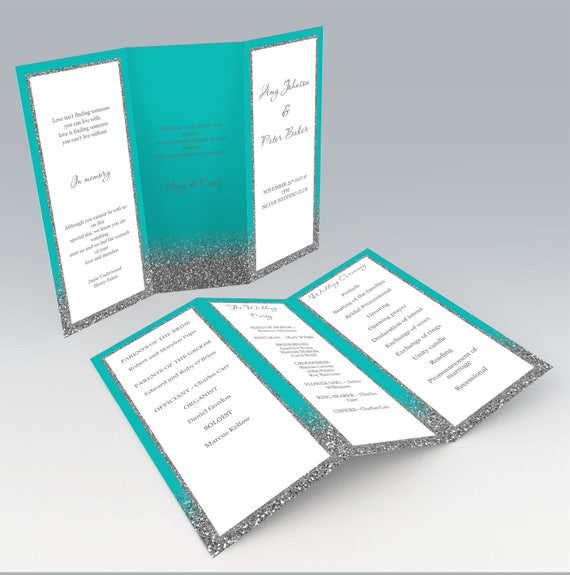 Tri Fold Wedding Program Templates Turquoise Blue Wedding Etsy