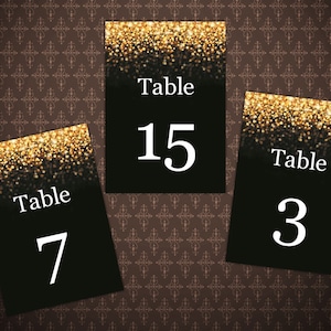 Black and Gold Glitter Wedding Table Numbers Cards, Tabellennummer,  Editable Table Numbers, 1-32 tables, Digital File, code-024-1