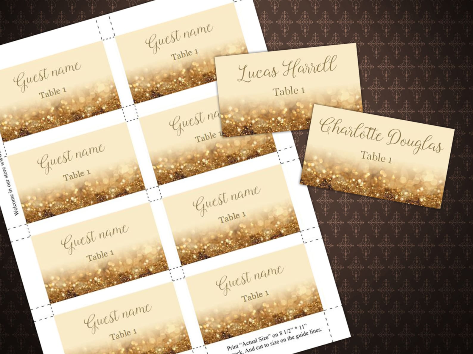 Gold Glitter Wedding Place Cards DIY Place Card Printable | Etsy