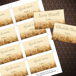 Gold Glitter Wedding Place Cards, DIY Place Card Printable, Code-016 - Etsy