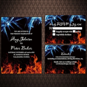 Festa del fuoco e del ghiaccio, set di inviti di compleanno, modelli di fuoco e ghiaccio, scheda informativa, inviti di nozze modificabili, doc, codice-058