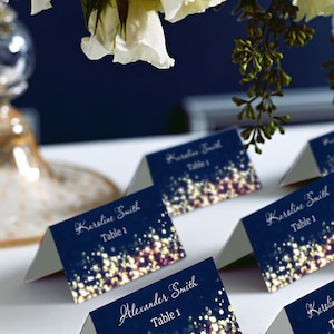 Tende per segnaposto gold Sparkle e Navy, segnaposto, Avery® 5302 Segnaposto fai-da-fiocco stampabile, codice-023