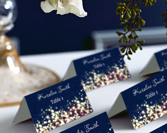 Gold Sparkle and Navy Place Card Tents, Place Cards, Avery® 5302 DIY Place Card Printable, code-023