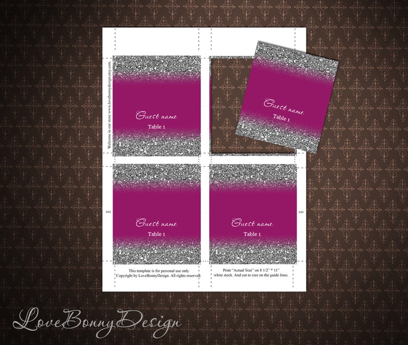 Fuchsia Purple and Silver Place Cards Tents Avery 5302 DIY Etsy