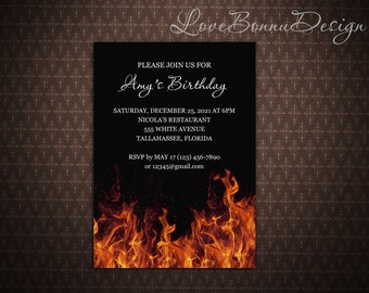Fire Party Printable Invitation, Bridal Shower, Birthday, Anniversary, Digital Invitation, Wedding Invitation, code-058