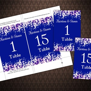 Cartes de numéros de table de mariage bleu royal et scintillant, Tabellennummer, numéros de table modifiables, fichier numérique, code-023