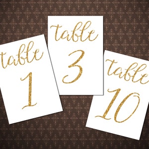 Instant Download Printable Gold Table Numbers, Table Numbers Wedding ...
