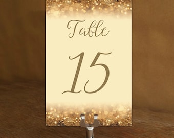 Gold Sparkle Wedding Table Numbers Cards 1-30 tables, 4x6 inches, Double-sided, Tabellennummer,  PDF, Digital File, code-016